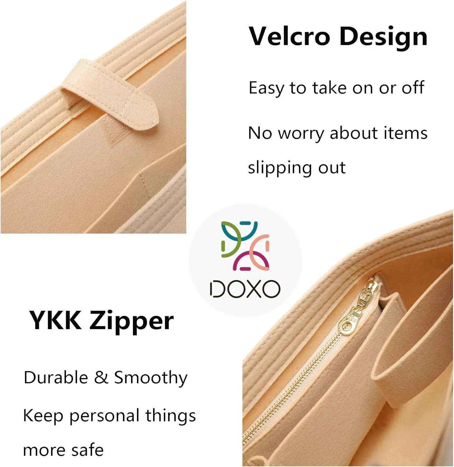 Doxo Purse Organizer Insert for Handbags, Tote Bag Insert Organizers with Laptop Compartment/Cup Holder, Softened Felt Compatible with LV Neverfull MM(Beige,Upgrade model)