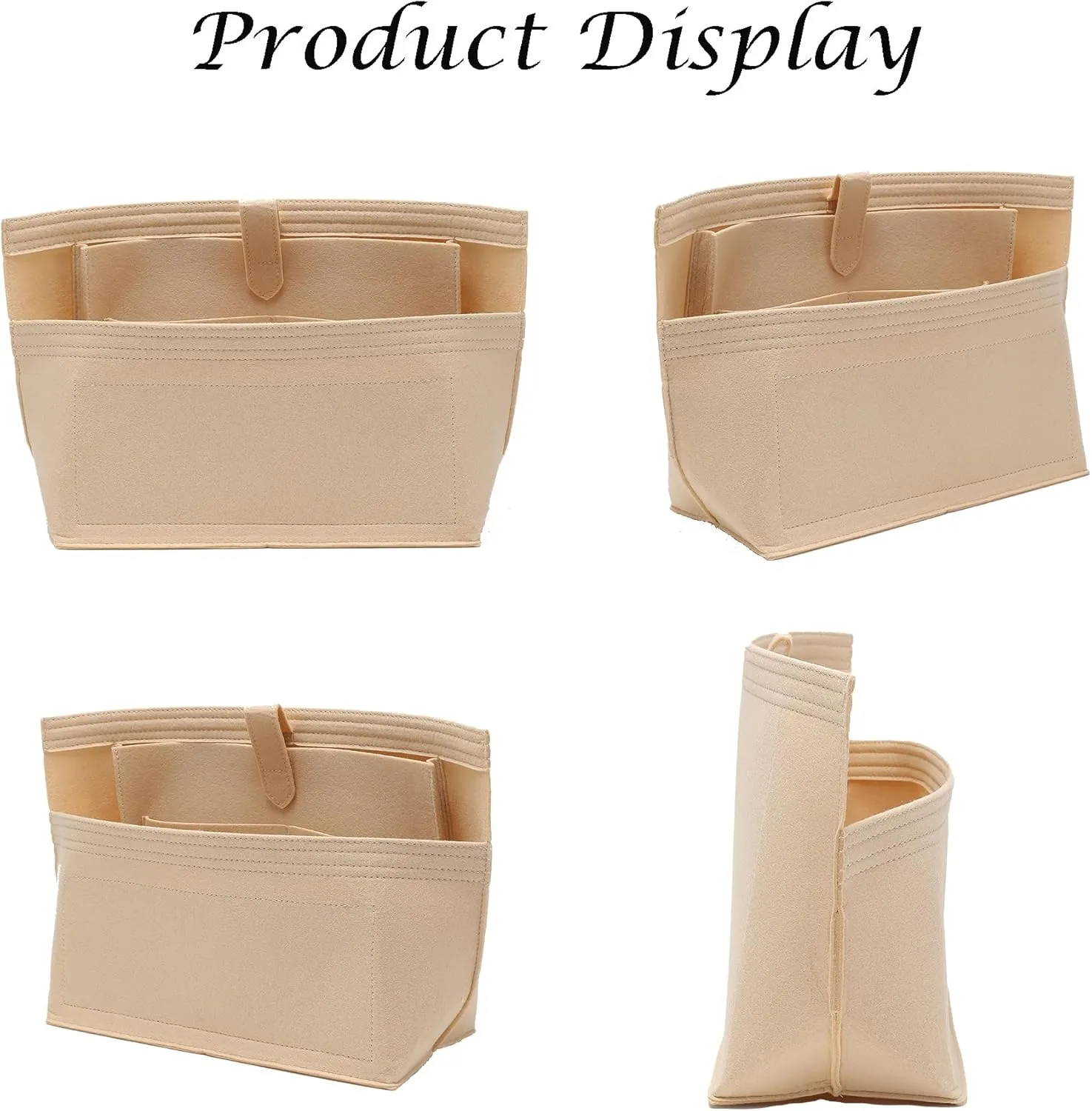 Doxo Purse Organizer Insert for Handbags, Tote Bag Insert Organizers with Laptop Compartment/Cup Holder, Softened Felt Compatible with LV Neverfull MM(Beige,Upgrade model)