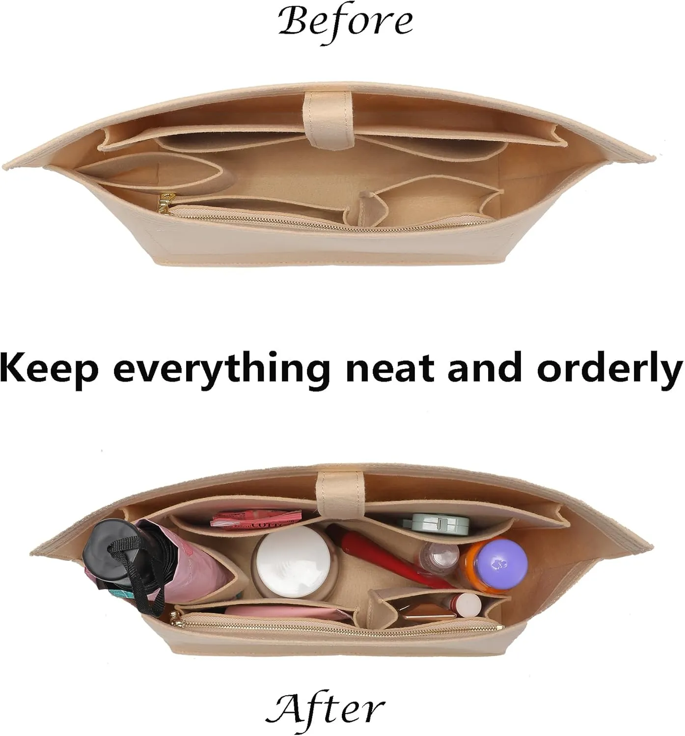 Doxo Purse Organizer Insert for Handbags, Tote Bag Insert Organizers with Laptop Compartment/Cup Holder, Softened Felt Compatible with LV Neverfull MM(Beige,Upgrade model)