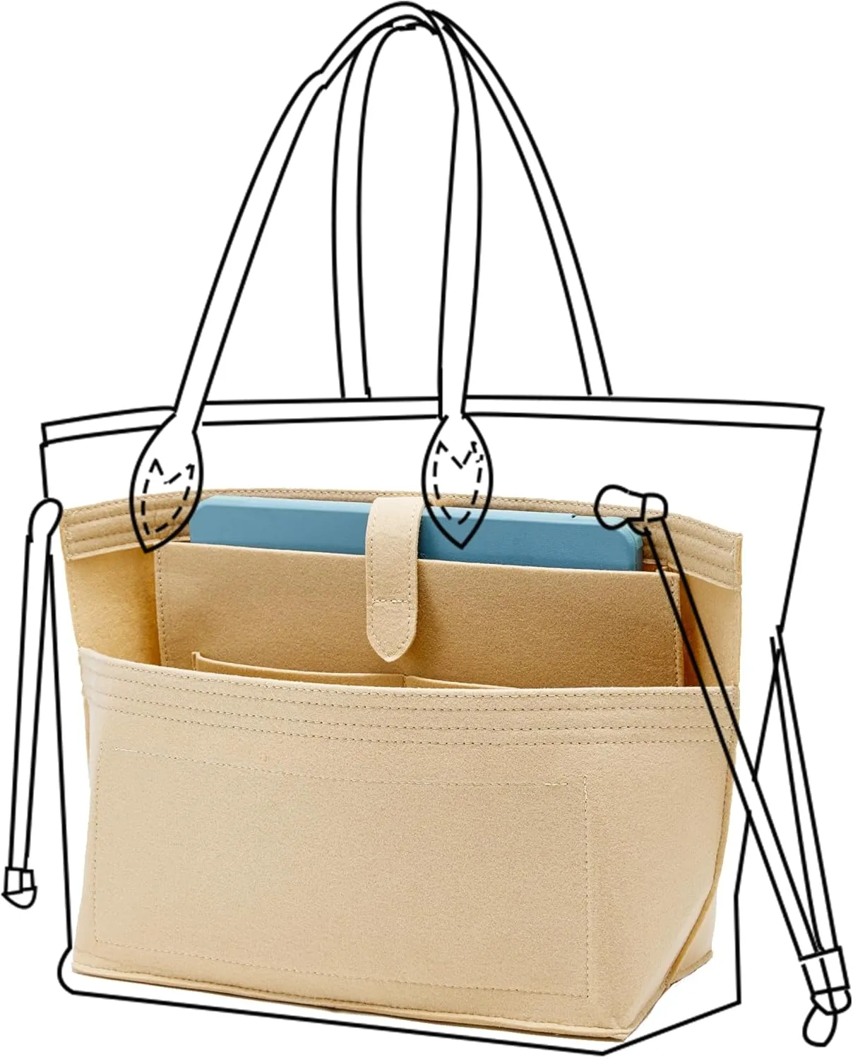Doxo Purse Organizer Insert for Handbags, Tote Bag Insert Organizers with Laptop Compartment/Cup Holder, Softened Felt Compatible with LV Neverfull MM(Beige,Upgrade model)