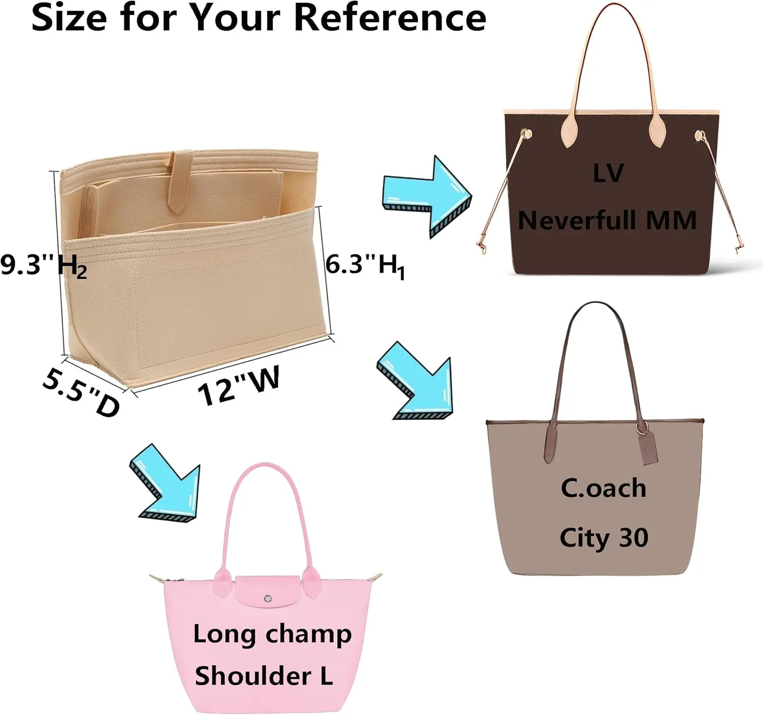 Doxo Purse Organizer Insert for Handbags, Tote Bag Insert Organizers with Laptop Compartment/Cup Holder, Softened Felt Compatible with LV Neverfull MM(Beige,Upgrade model)