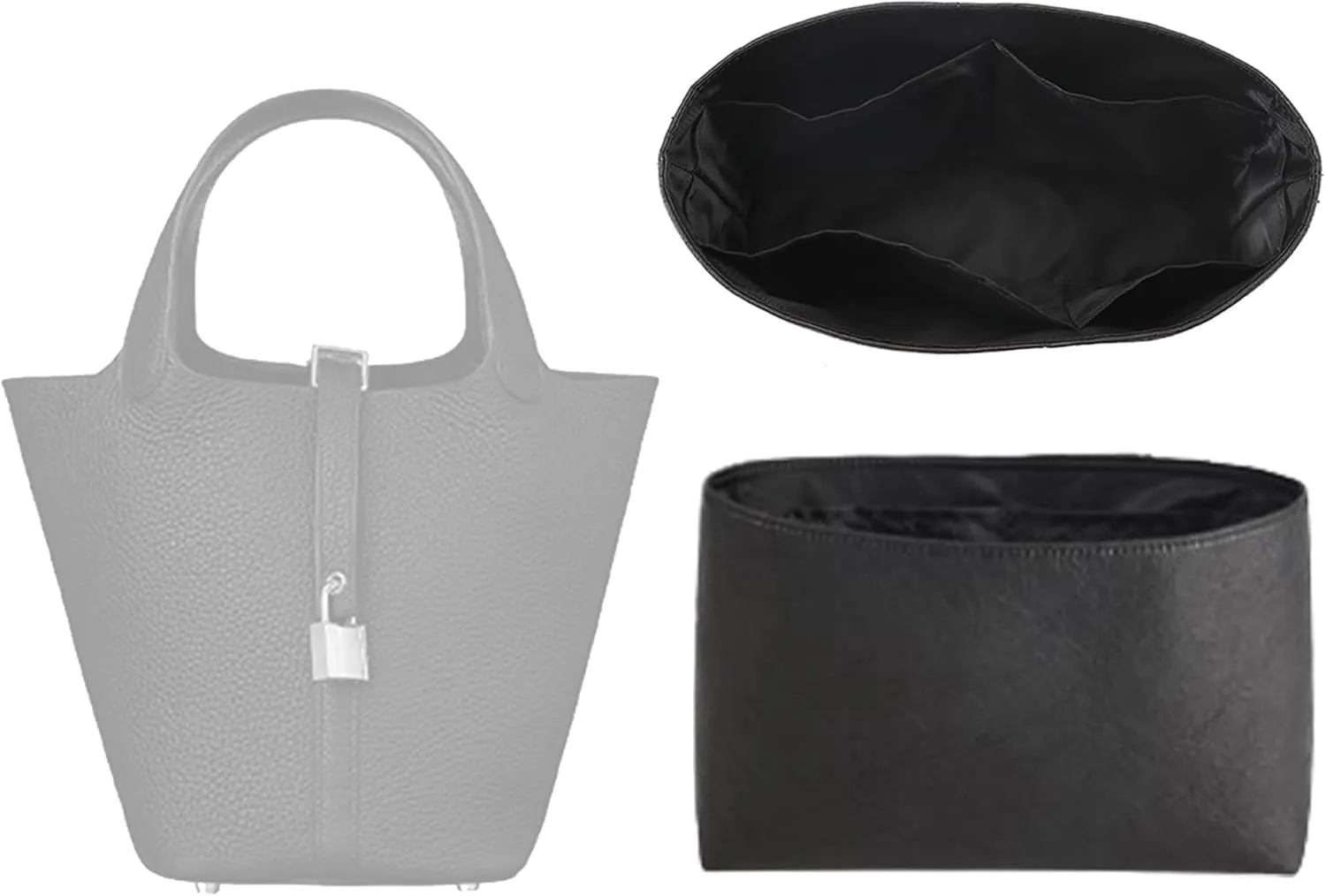 Doxo Purse Organizer Insert,Felt Handbags Dividers with Zippers,Tote Bag Organizer Fit H Picotin 18,22 Bags