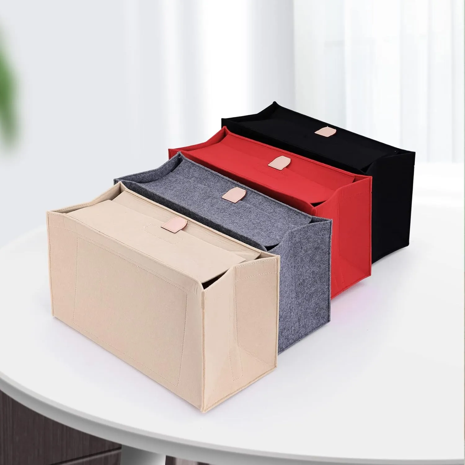 Doxo Purse Organizer Insert,Felt Tote Bag Organizer Insert Suitable for LV Onthego GM & D Book Tote Large Bag And More(Beige-with cover,XL)