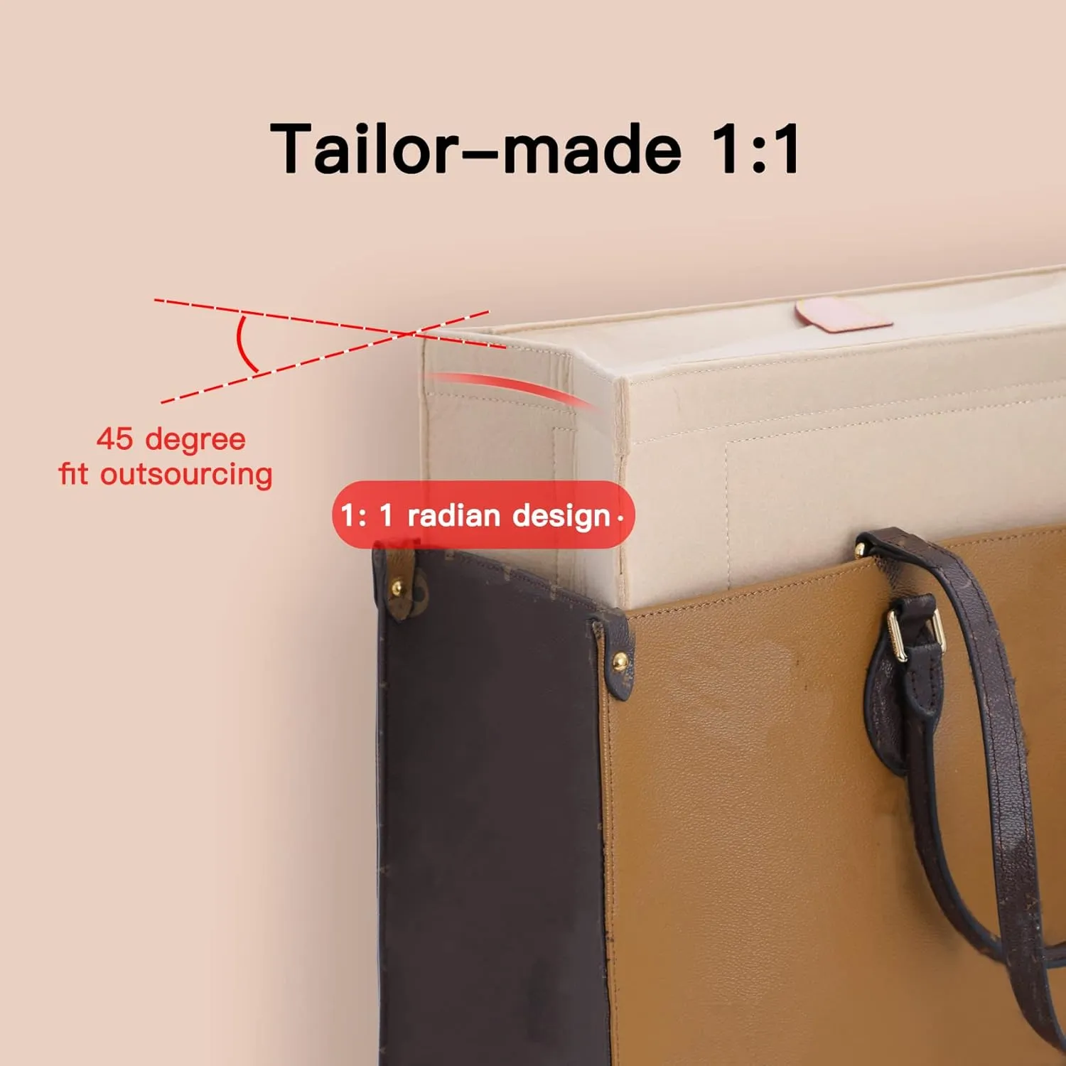 Doxo Purse Organizer Insert,Felt Tote Bag Organizer Insert Suitable for LV Onthego GM & D Book Tote Large Bag And More(Beige-with cover,XL)