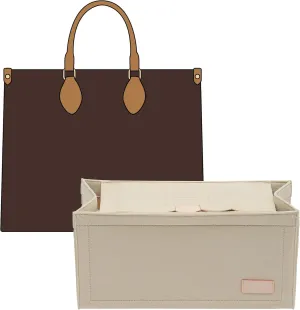 Doxo Purse Organizer Insert,Felt Tote Bag Organizer Insert Suitable for LV Onthego GM & D Book Tote Large Bag And More(Beige-with cover,XL)