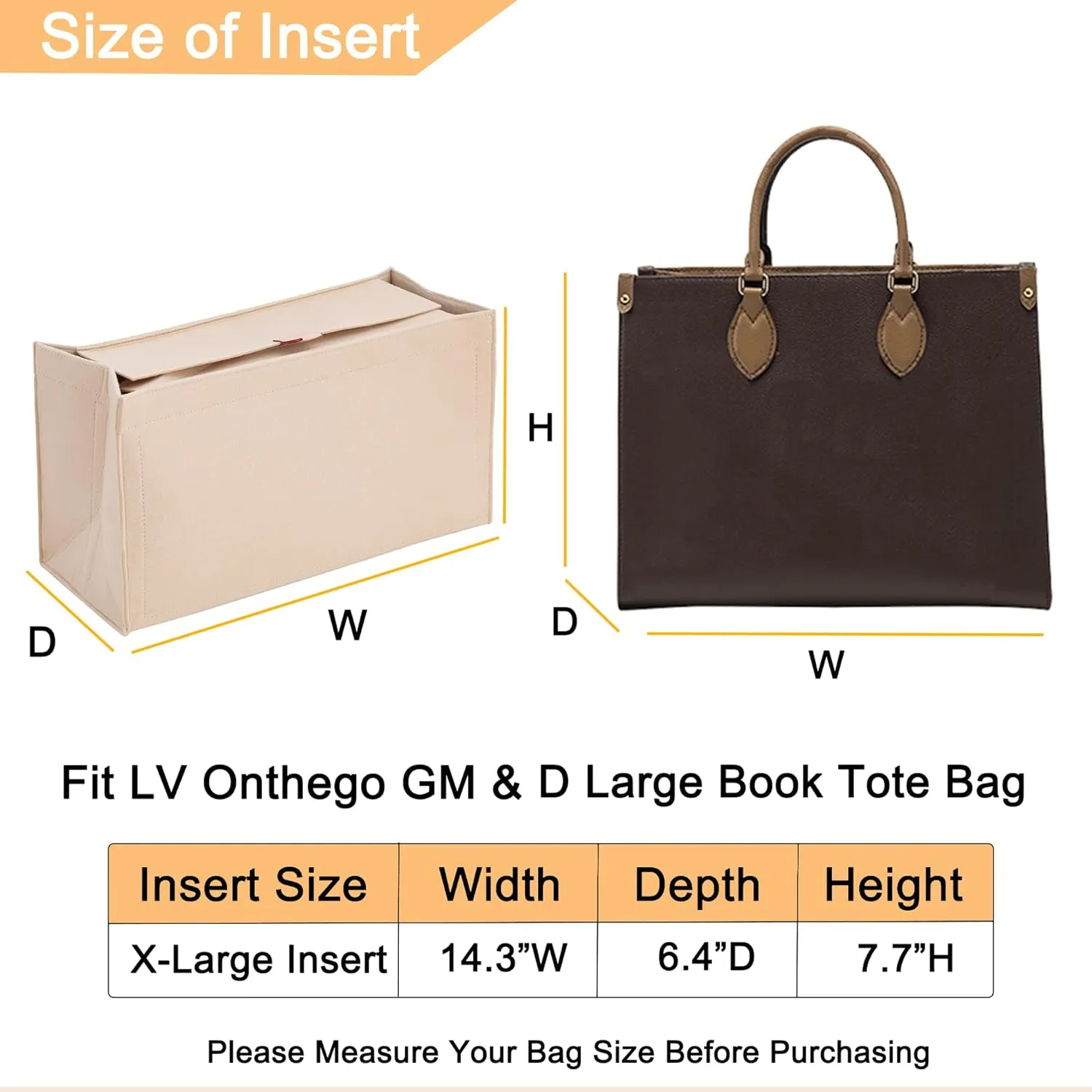 Doxo Purse Organizer Insert,Felt Tote Bag Organizer Insert Suitable for LV Onthego GM & D Book Tote Large Bag And More(Beige-with cover,XL)