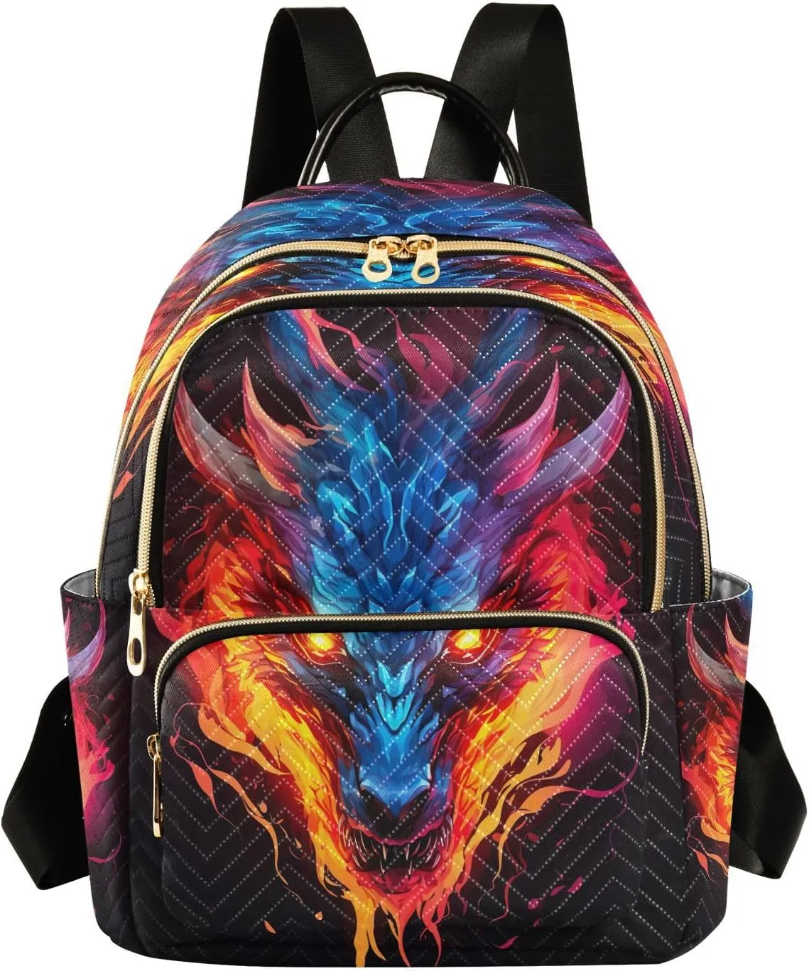 Dragon Fire Backpack Purse for Women Fashion Small Mini Daypack Purse for Lady Anti-theft Shoulder Bag with Double Zipper Weekend Bag