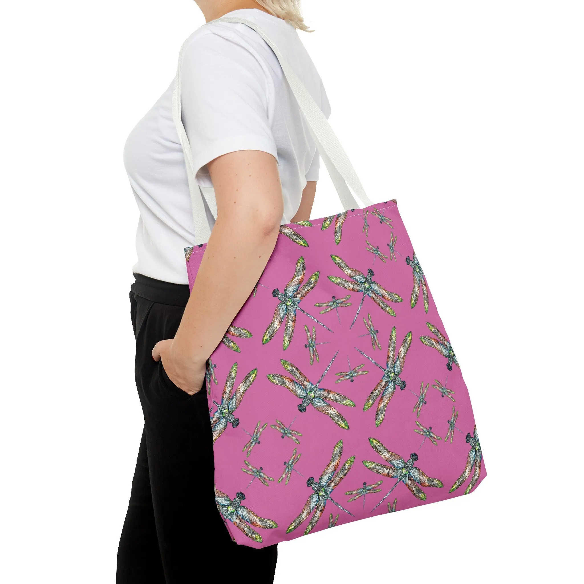 Dragonfly Tote Bag, Pink, Native American Design, Shoulder bag, Powwow tote, Carry all