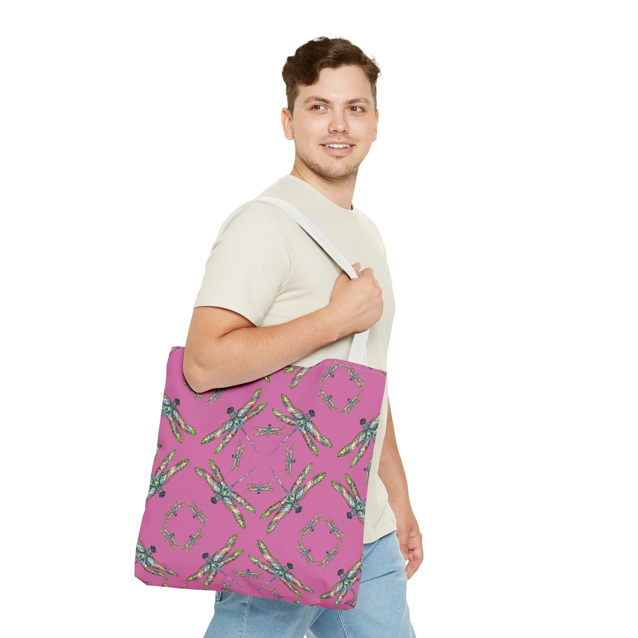 Dragonfly Tote Bag, Pink, Native American Design, Shoulder bag, Powwow tote, Carry all