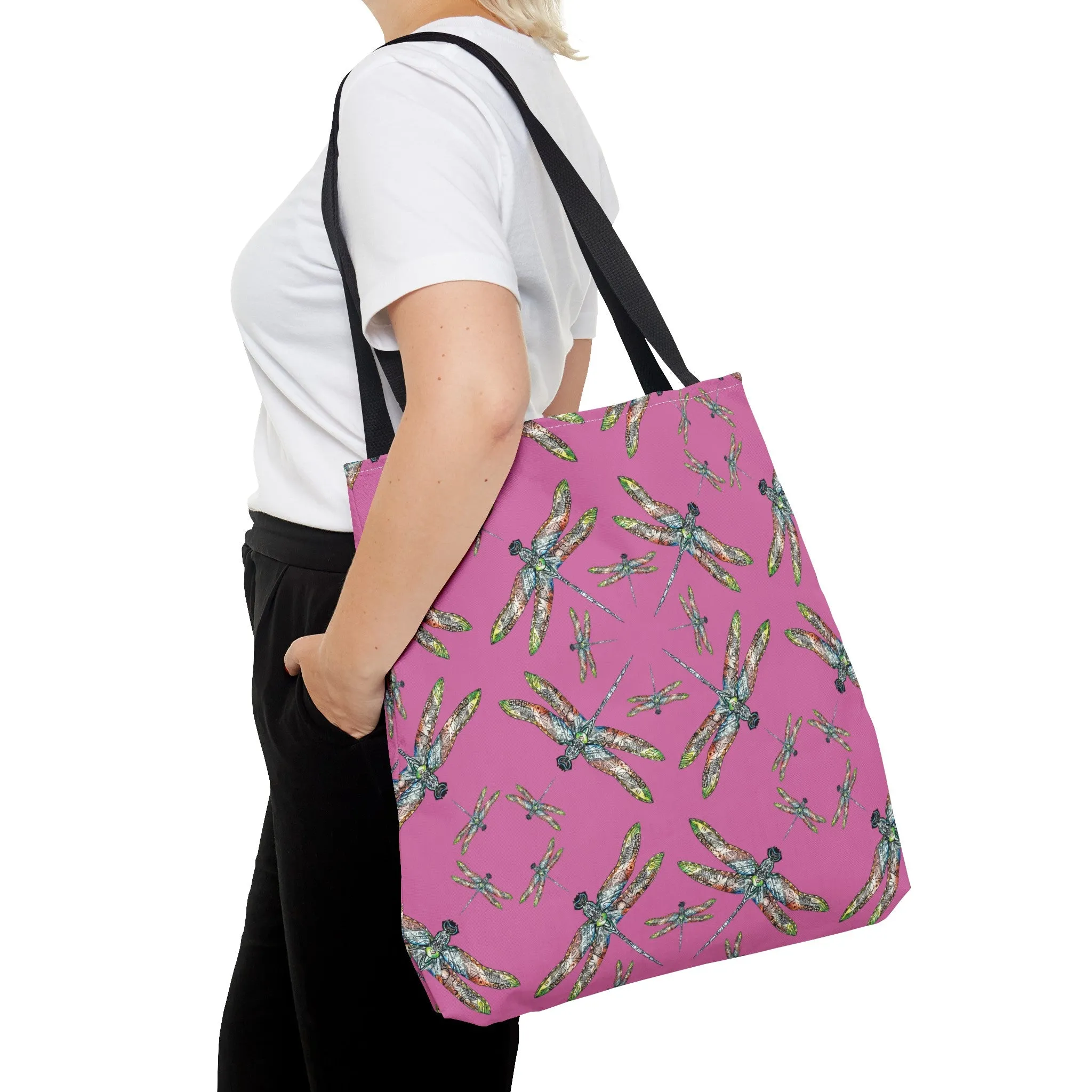 Dragonfly Tote Bag, Pink, Native American Design, Shoulder bag, Powwow tote, Carry all