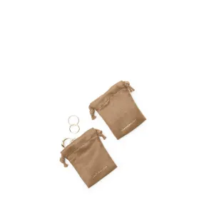 Drawstring Small Pouches (Set of Two) Tan Microsuede