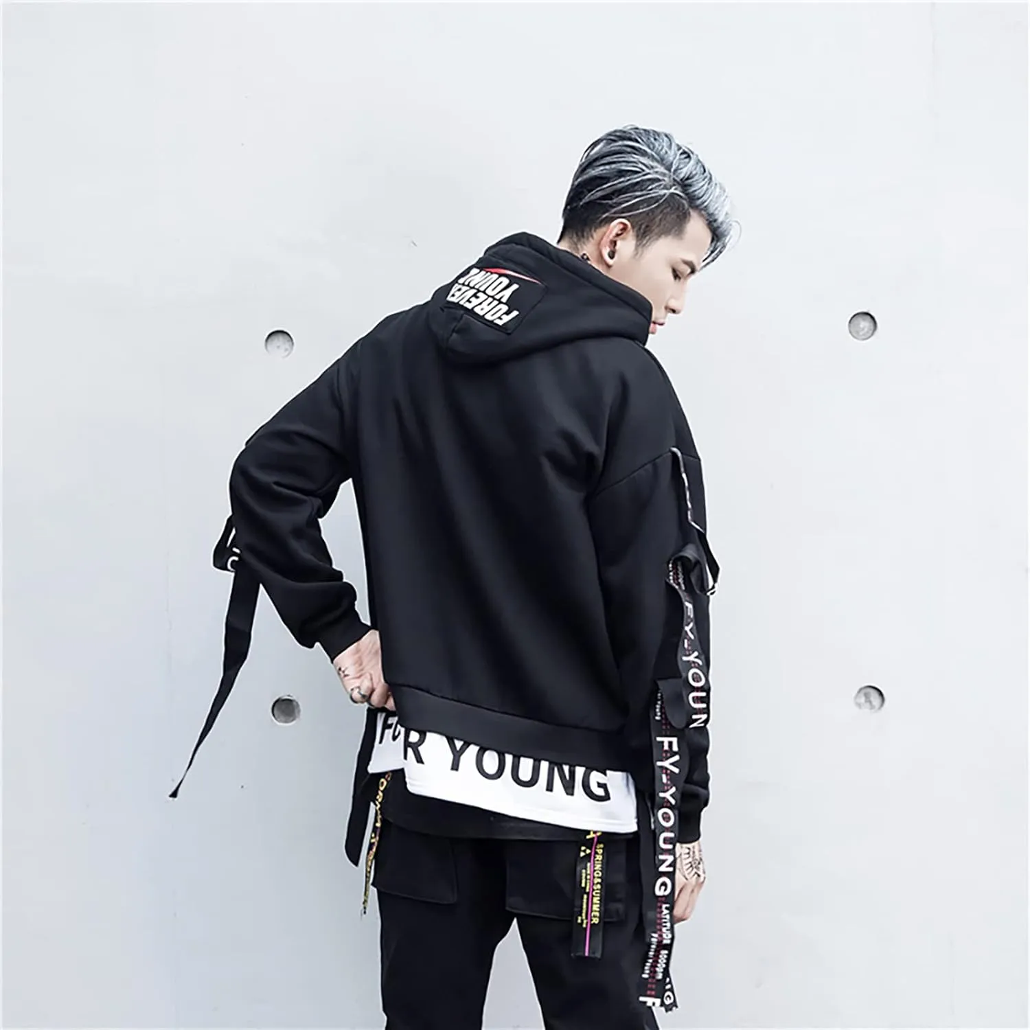 DUDHUH Mens Hoodie Fashion Pullover Letter Print Tracksuit Techwear Casual Coat Hip-Hop Sweatshirt