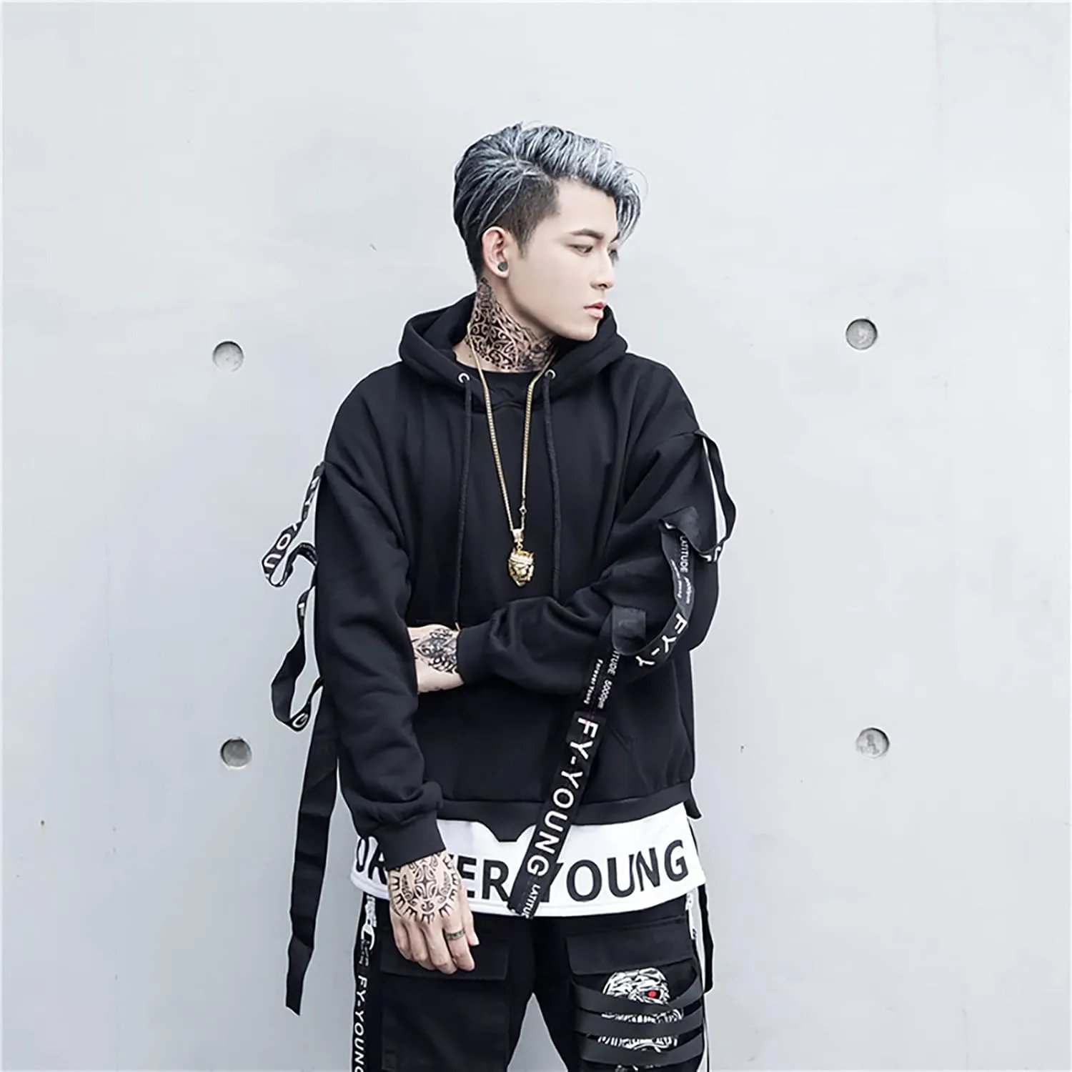 DUDHUH Mens Hoodie Fashion Pullover Letter Print Tracksuit Techwear Casual Coat Hip-Hop Sweatshirt