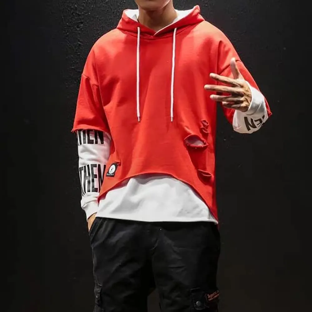 DUDHUH Mens Hoodie Fashion Pullover Letter Print Tracksuit Techwear Casual Coat Hip-Hop Sweatshirt