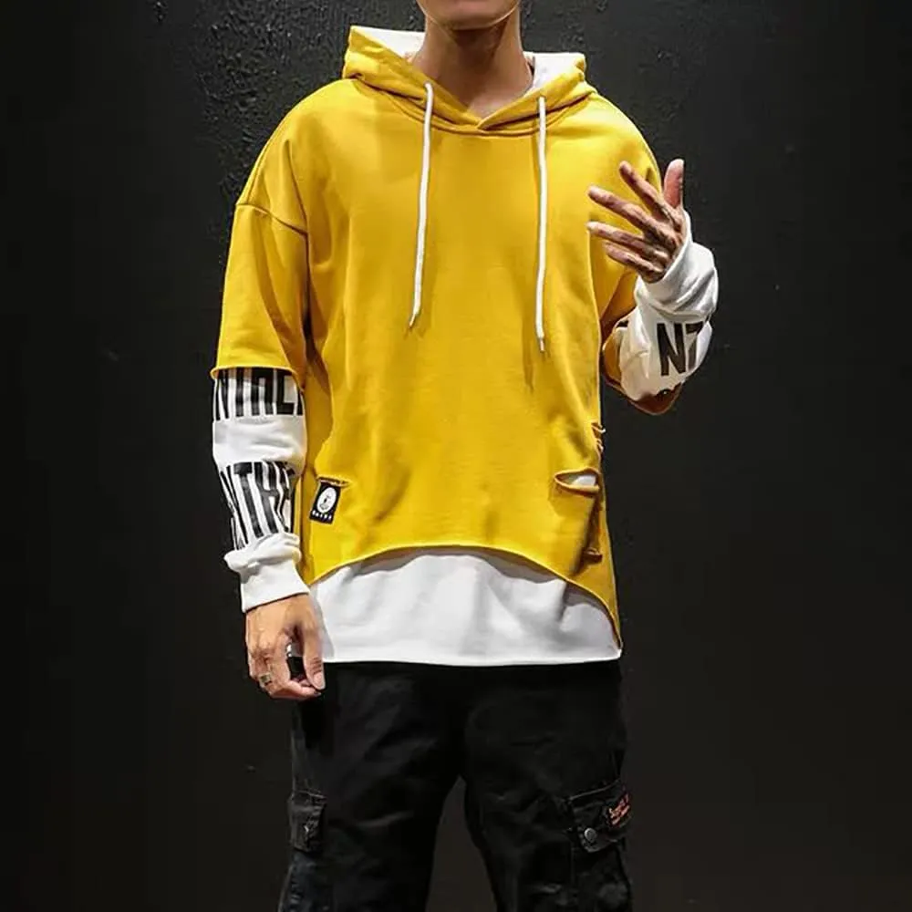DUDHUH Mens Hoodie Fashion Pullover Letter Print Tracksuit Techwear Casual Coat Hip-Hop Sweatshirt