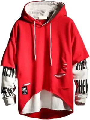 DUDHUH Mens Hoodie Fashion Pullover Letter Print Tracksuit Techwear Casual Coat Hip-Hop Sweatshirt