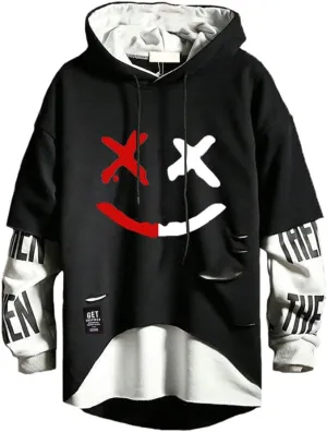 DUDHUH Mens Hoodie Fashion Pullover Letter Print Tracksuit Techwear Casual Coat Hip-Hop Sweatshirt