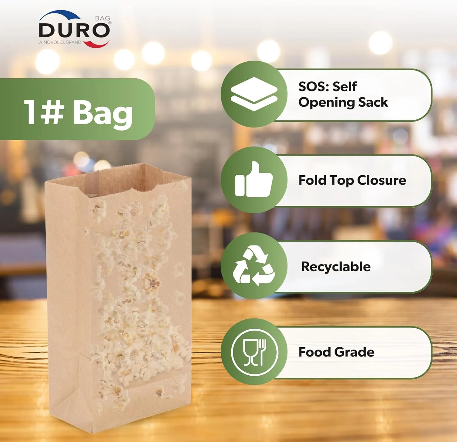 Duro 1# Dubl Life Self-Opening Sack 30#, Recycled Kraft Small Brown Paper Bags Lunch Size, Bulk Mini Food Take-Out Bags for Coffee, Sandwiches, Popcorn, Cookie Snack, & Candy Treats - 500 Count