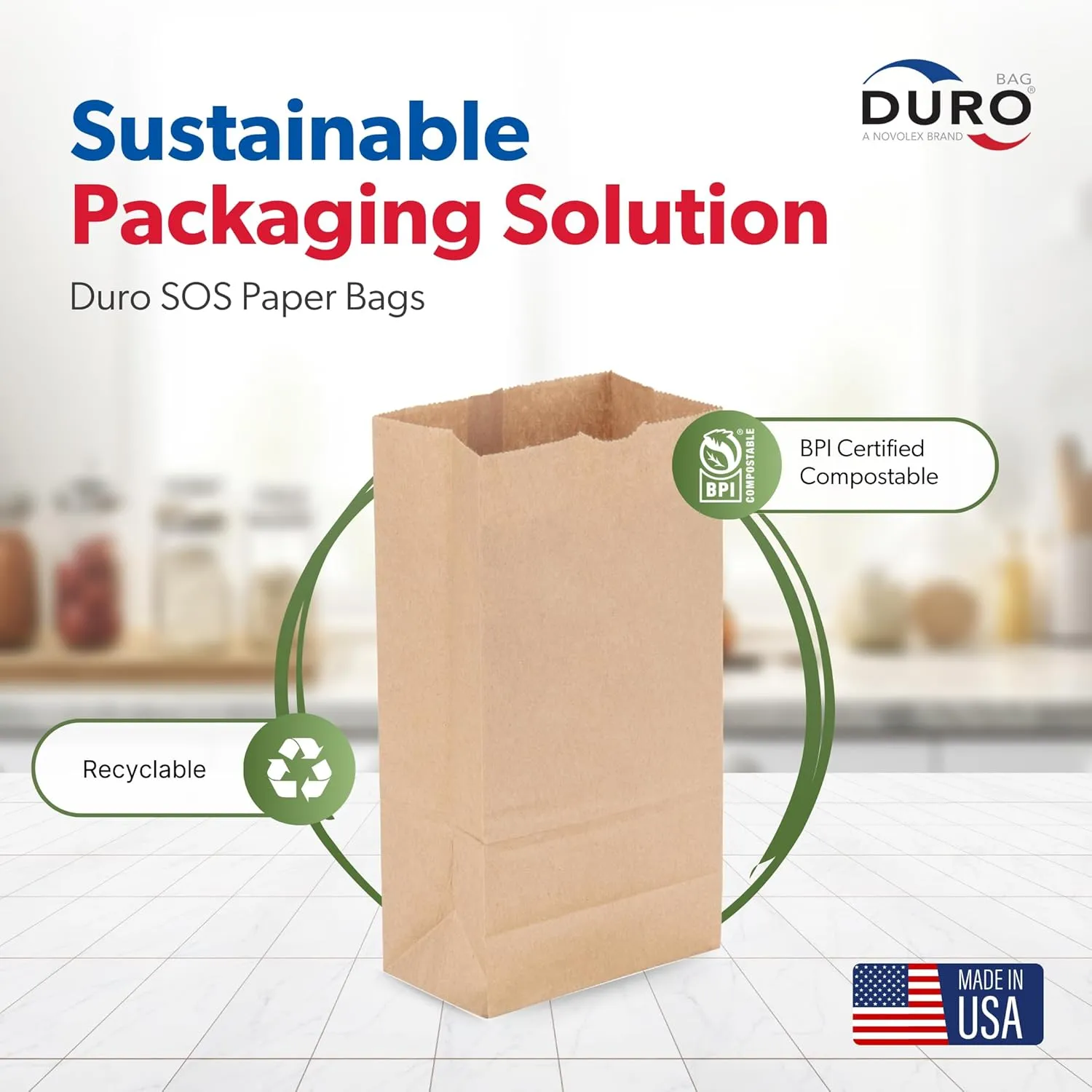 Duro 1# Dubl Life Self-Opening Sack 30#, Recycled Kraft Small Brown Paper Bags Lunch Size, Bulk Mini Food Take-Out Bags for Coffee, Sandwiches, Popcorn, Cookie Snack, & Candy Treats - 500 Count