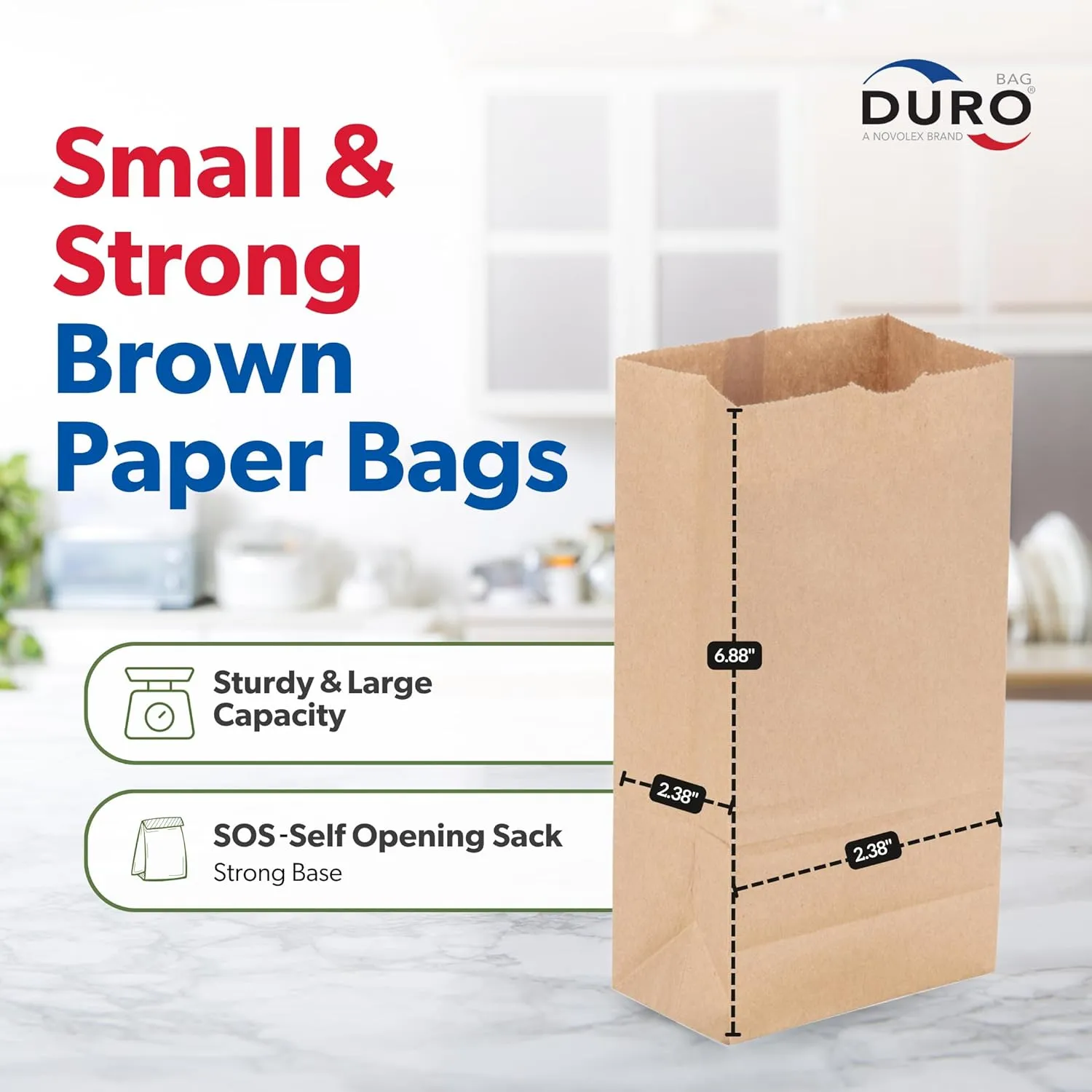 Duro 1# Dubl Life Self-Opening Sack 30#, Recycled Kraft Small Brown Paper Bags Lunch Size, Bulk Mini Food Take-Out Bags for Coffee, Sandwiches, Popcorn, Cookie Snack, & Candy Treats - 500 Count