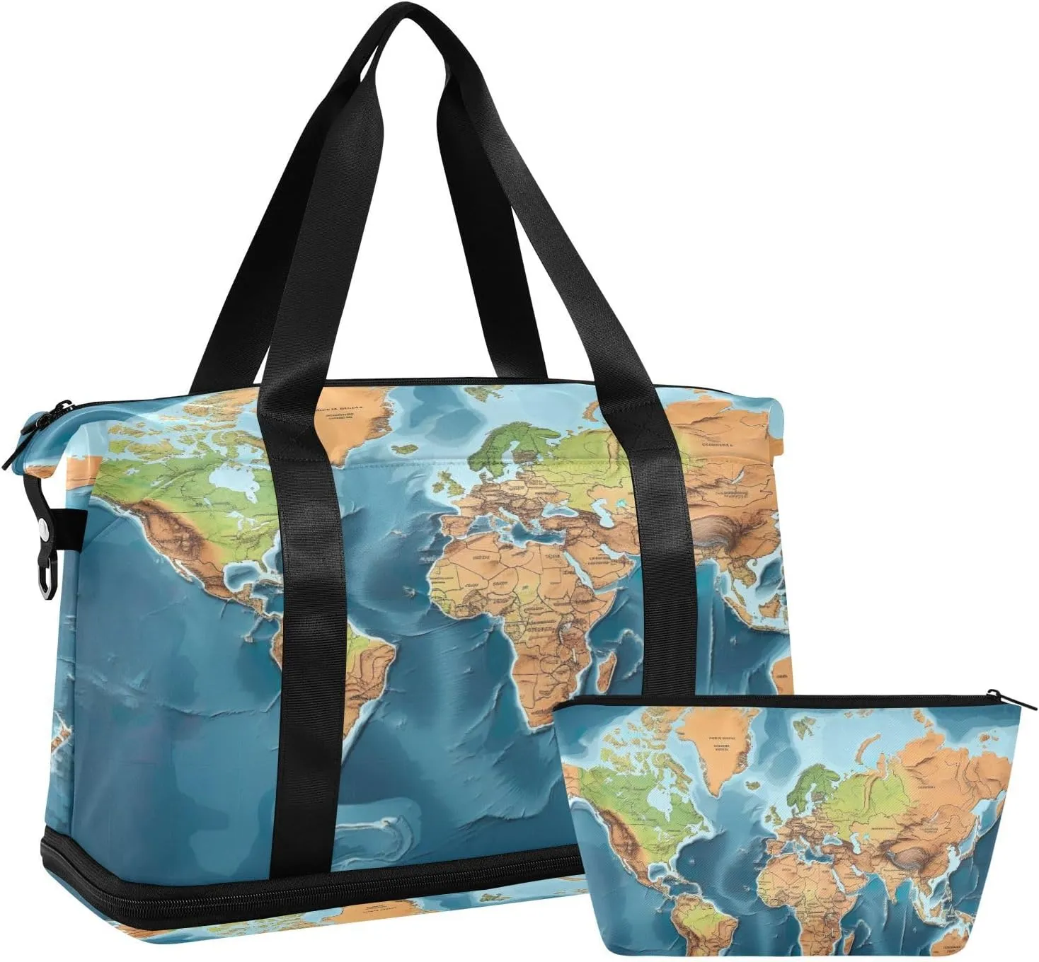 Earth Map Sports Gym Bag,Travel Duffel bag with Wet Pocket & Shoes Compartment Lightweight Waterproof Overnight Bag for Men Women