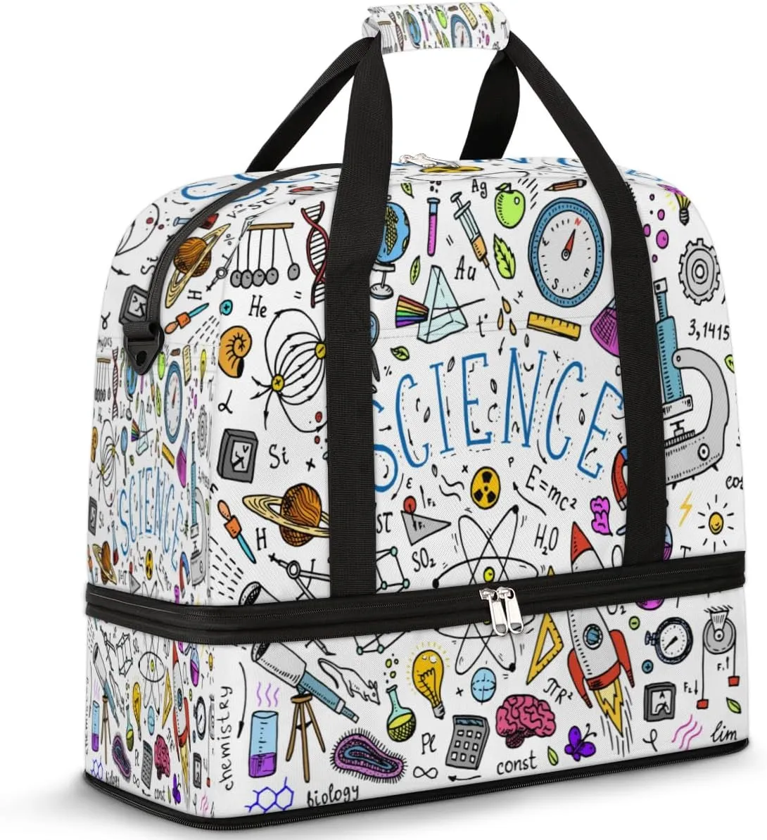 Educational Physics Patterns Travel Duffle Bag Durable Weekender Bag with Shoes Compartment Lightweight Overnight Bag Sports Dance Gym Tote Bag for Women and Men Carry on Luggage