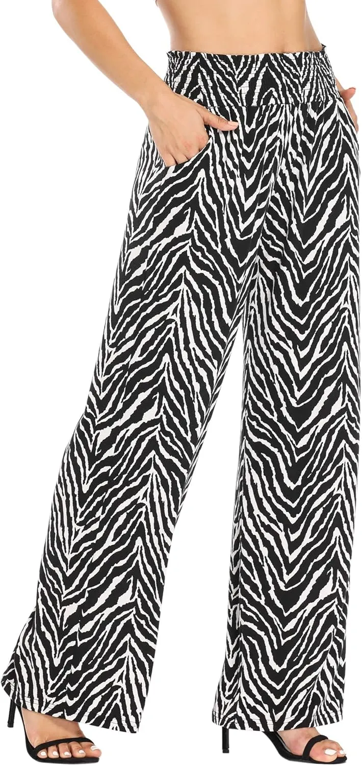 EEVASS Women's Casual Wide Leg Floral Print Palazzo Lounge Pants Stretchy Boho Pants