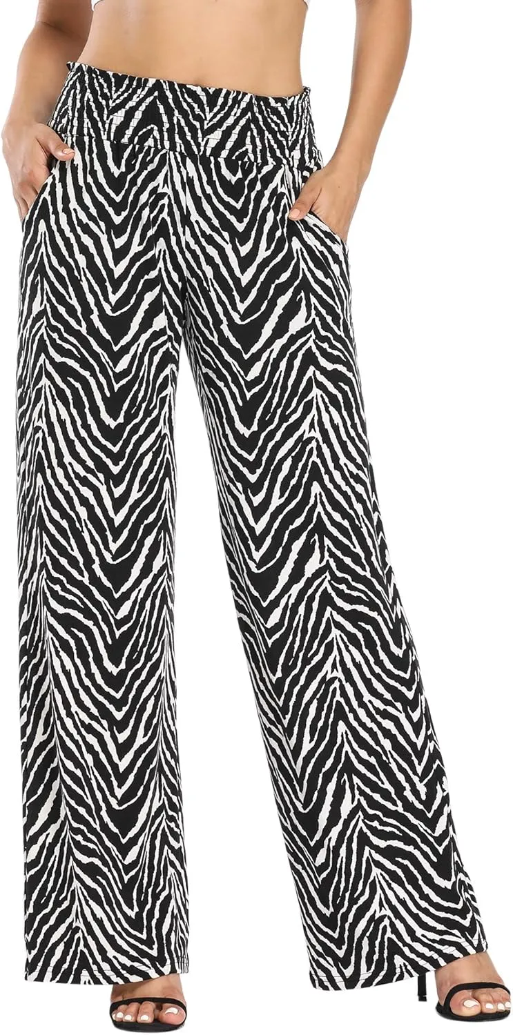 EEVASS Women's Casual Wide Leg Floral Print Palazzo Lounge Pants Stretchy Boho Pants