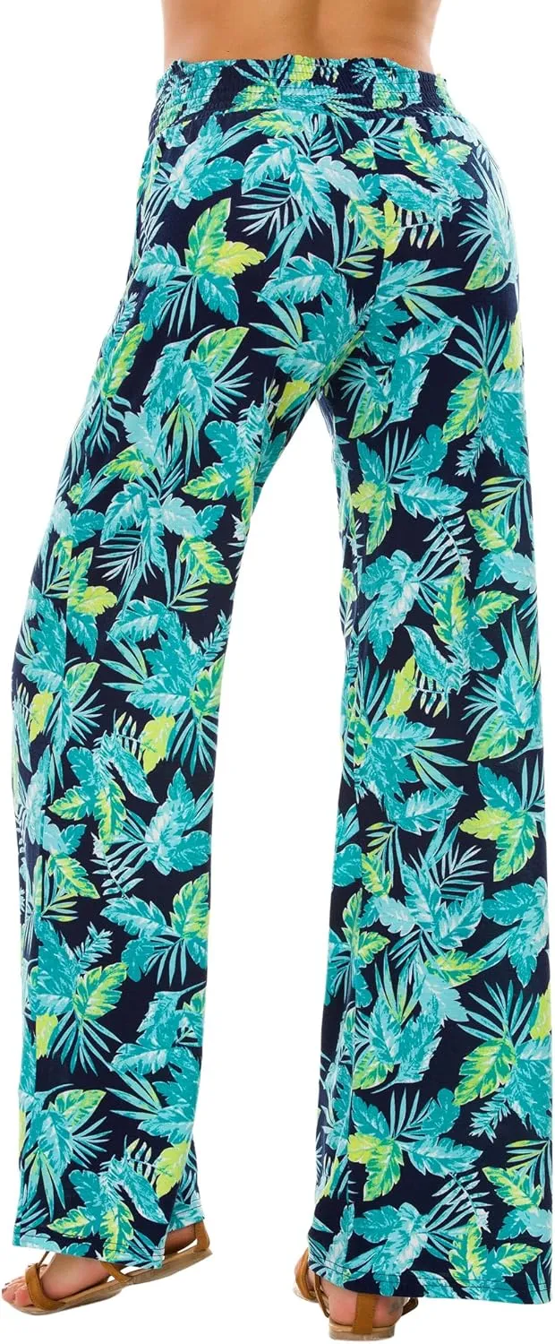 EEVASS Women's Casual Wide Leg Floral Print Palazzo Lounge Pants Stretchy Boho Pants