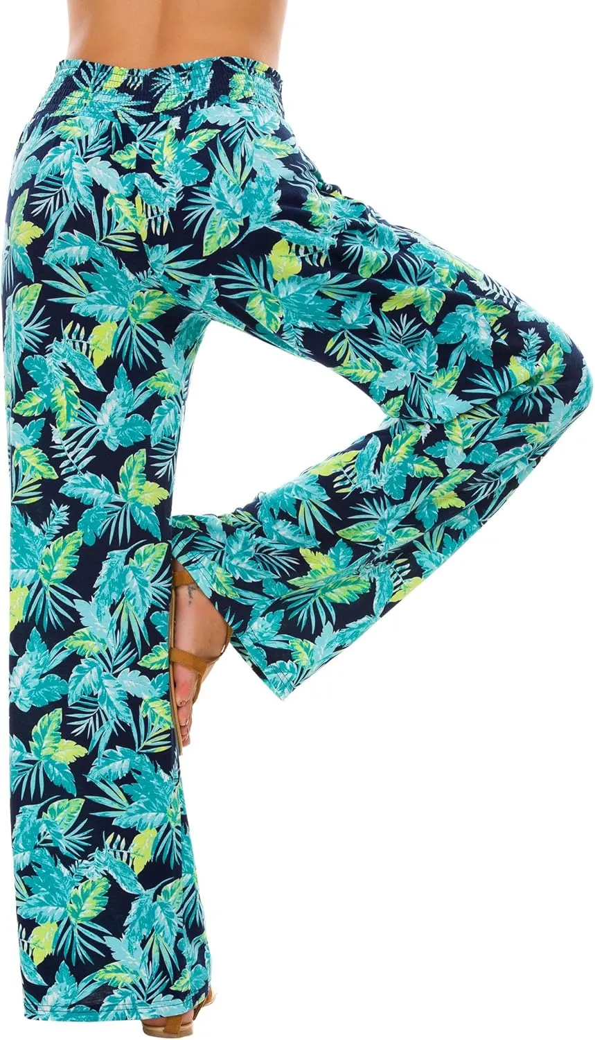 EEVASS Women's Casual Wide Leg Floral Print Palazzo Lounge Pants Stretchy Boho Pants