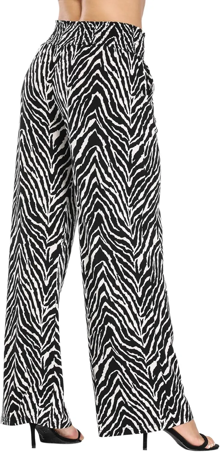EEVASS Women's Casual Wide Leg Floral Print Palazzo Lounge Pants Stretchy Boho Pants