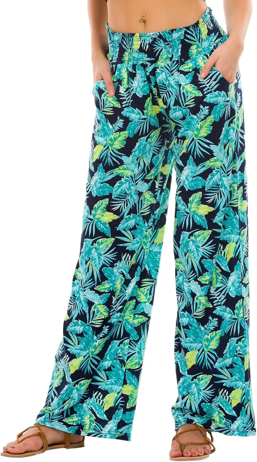 EEVASS Women's Casual Wide Leg Floral Print Palazzo Lounge Pants Stretchy Boho Pants