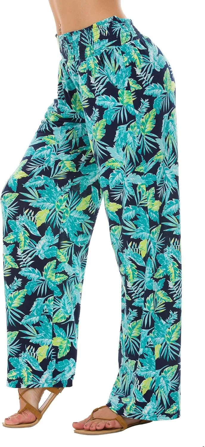EEVASS Women's Casual Wide Leg Floral Print Palazzo Lounge Pants Stretchy Boho Pants