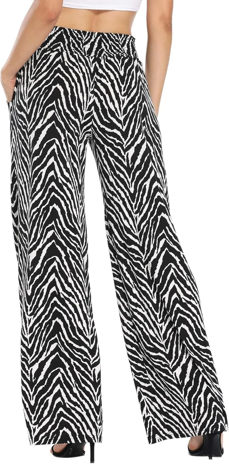 EEVASS Women's Casual Wide Leg Floral Print Palazzo Lounge Pants Stretchy Boho Pants