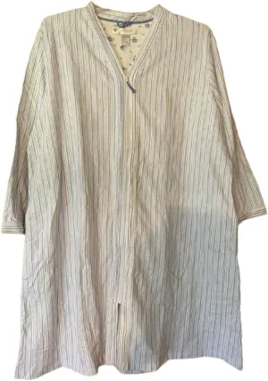 Eileen West Women's 100% Cotton Size XL Blue Striped Knit Zipper Robe
