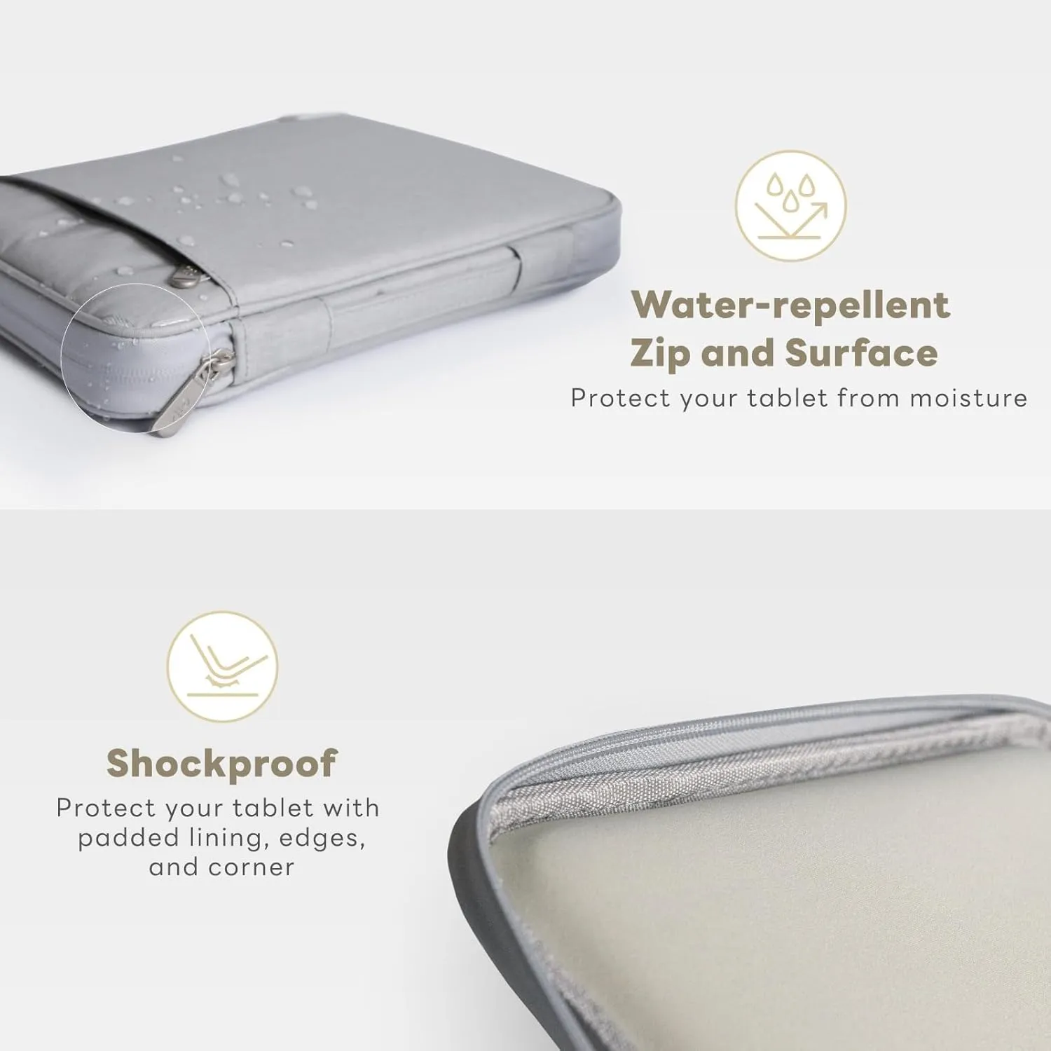 EIP 13 inch Waterproof Slim Tablet Carring Case, Handle Sleeve bag for iPad Pro M4 13 Inch, iPad Air 13 Inch, iPad Pro 12.9", MacBook Air 13", Fit Keyboard and Pen, Grey