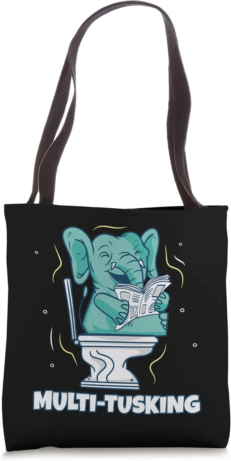 Elephant Multi-Tusking In Toilet Elephants Tote Bag