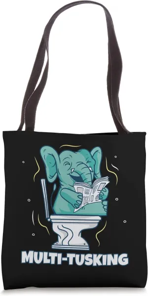 Elephant Multi-Tusking In Toilet Elephants Tote Bag