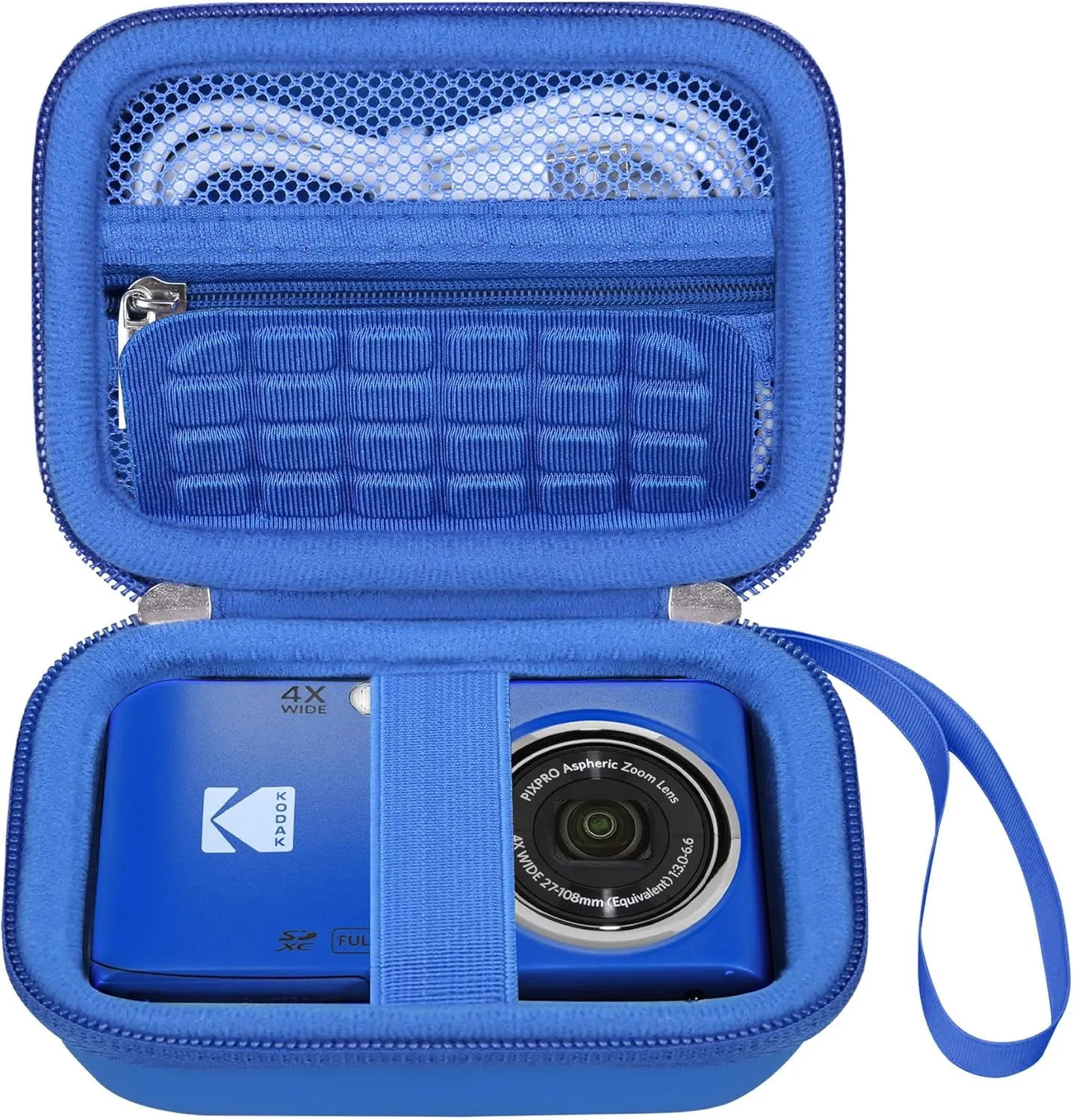 Elonbo Camera Carrying Case for KODAK PIXPRO FZ55 / FZ53 / FZ45 / FZ43 16MP Digital Camera, Vlogging Camera Storage Holder Travel Bag, ​Mesh Bag Fits Batteries, Cable, Memory Card, Blue