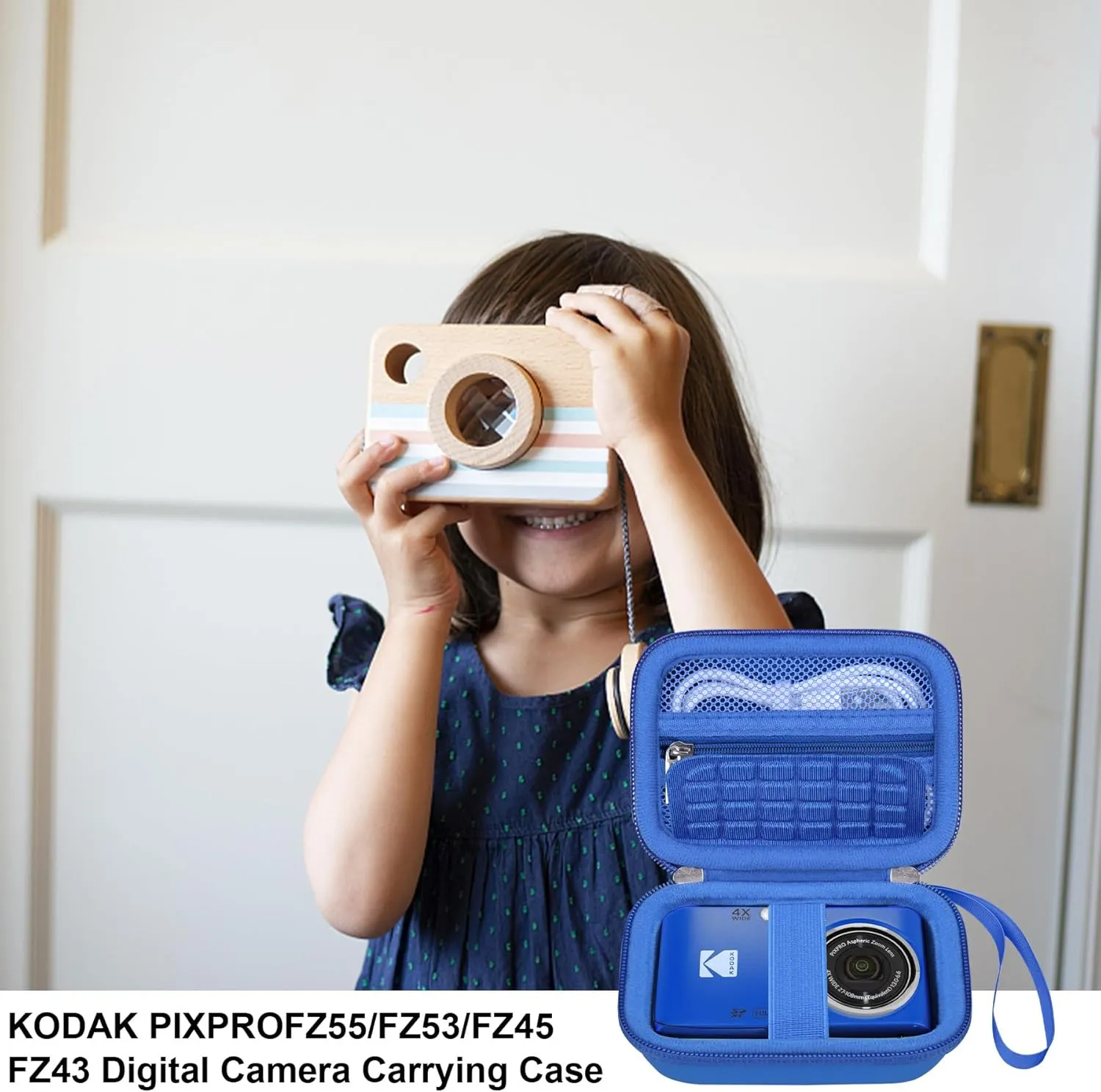 Elonbo Camera Carrying Case for KODAK PIXPRO FZ55 / FZ53 / FZ45 / FZ43 16MP Digital Camera, Vlogging Camera Storage Holder Travel Bag, ​Mesh Bag Fits Batteries, Cable, Memory Card, Blue