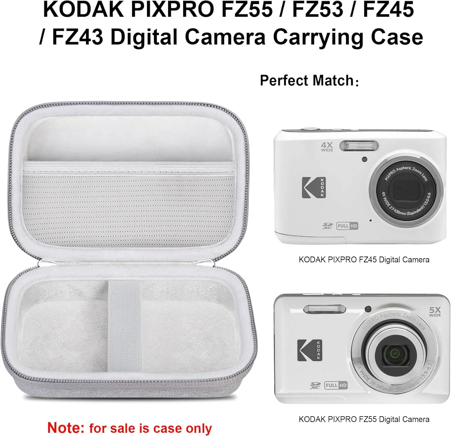 Elonbo Camera Carrying Case for KODAK PIXPRO FZ55 / FZ53 / FZ45 / FZ43 16MP Digital Camera, Vlogging Camera Storage Holder Travel Bag, ​Mesh Bag Fits Batteries, Cable, Memory Card, Card Reader, Grey