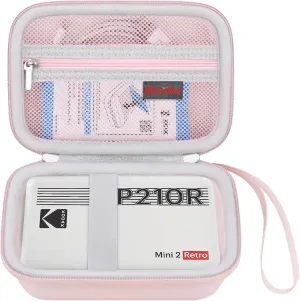 Elonbo Carrying Case for KODAK Mini 2 Retro 4PASS Portable Photo Printer, Digital Instant Print Camera Travel Bag Storage Holder, Mesh Pocket Fits Printing Paper, Cable, Pink