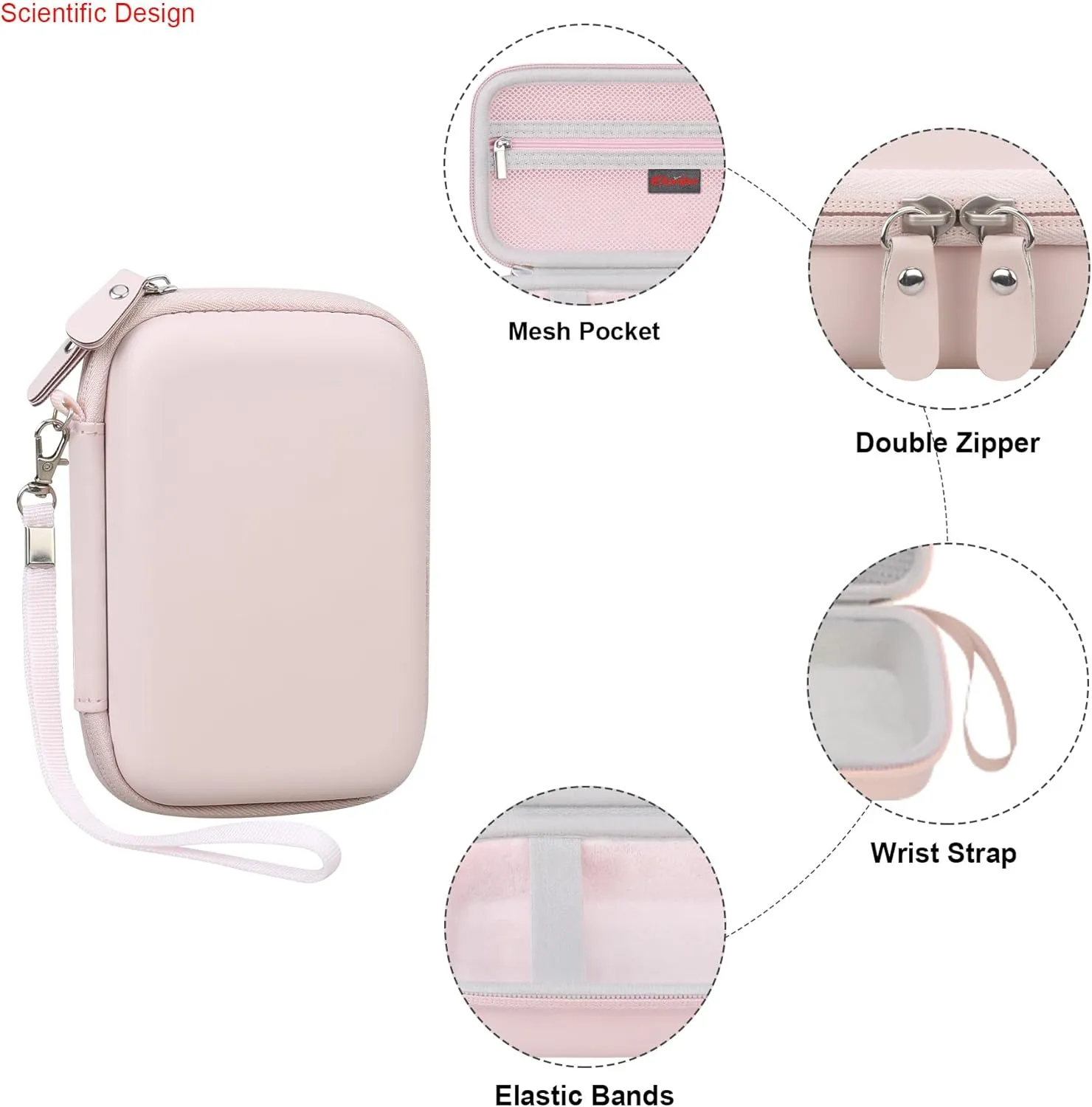 Elonbo Carrying Case for KODAK Mini 2 Retro 4PASS Portable Photo Printer, Digital Instant Print Camera Travel Bag Storage Holder, Mesh Pocket Fits Printing Paper, Cable, Pink