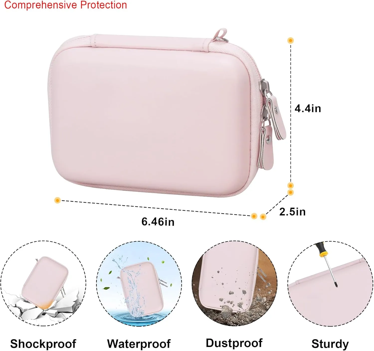 Elonbo Carrying Case for KODAK Mini 2 Retro 4PASS Portable Photo Printer, Digital Instant Print Camera Travel Bag Storage Holder, Mesh Pocket Fits Printing Paper, Cable, Pink