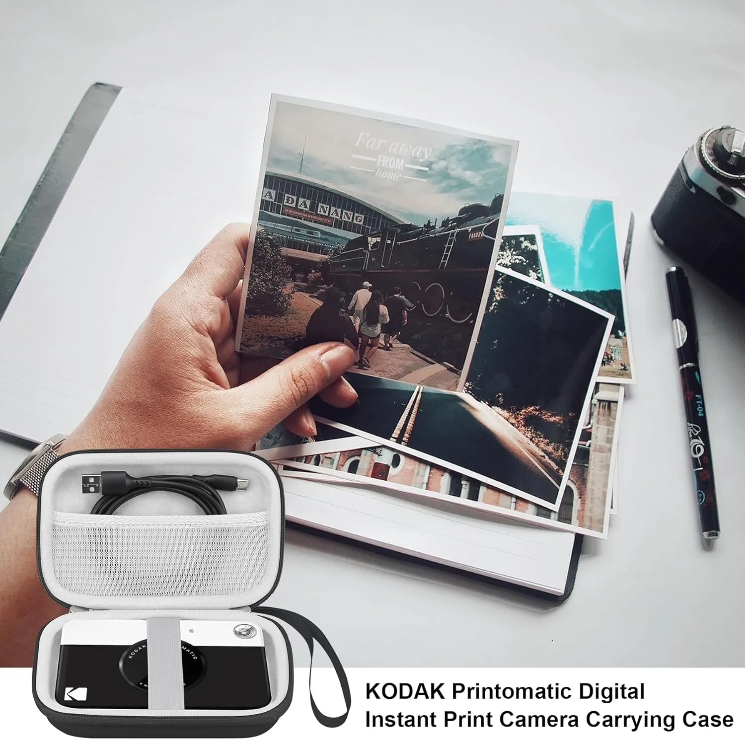 Elonbo Carrying Case for KODAK Printomatic Full-Color Instant Print Digital Camera, Portable Bluetooth Photo Printer Storage Holder Bag, ​Mesh Bag Fits Photo Paper SD Card USB Cable, Black
