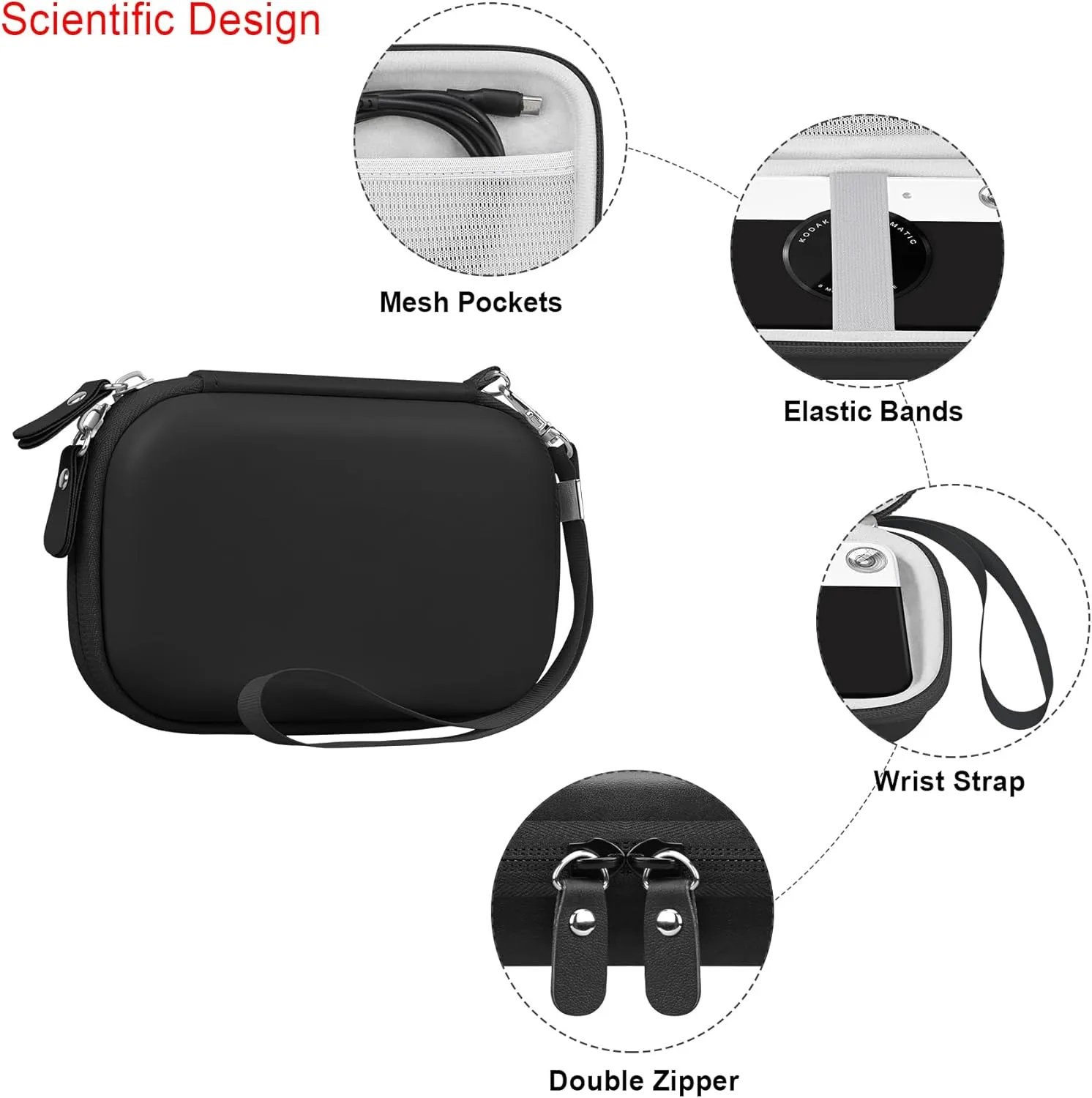 Elonbo Carrying Case for KODAK Printomatic Full-Color Instant Print Digital Camera, Portable Bluetooth Photo Printer Storage Holder Bag, ​Mesh Bag Fits Photo Paper SD Card USB Cable, Black