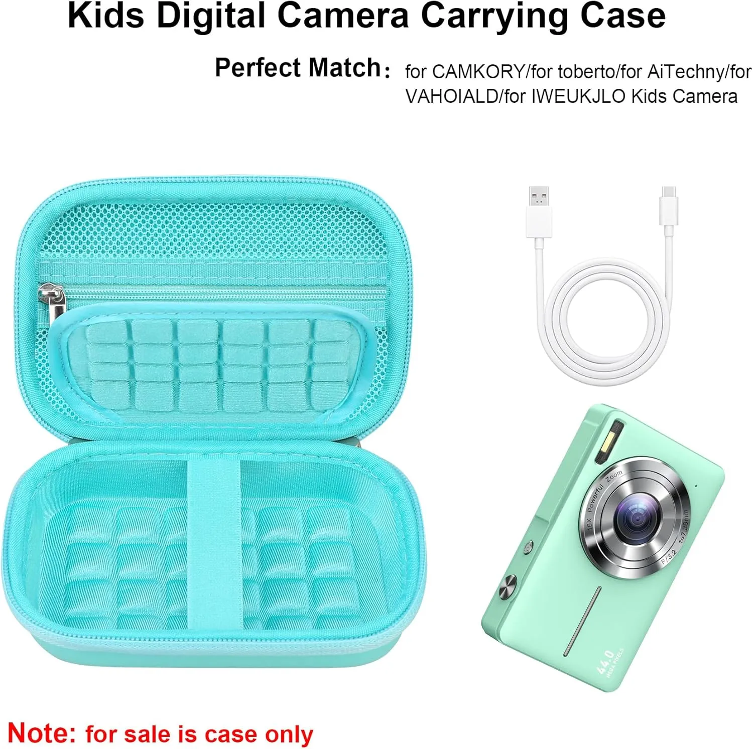 Elonbo Digital Camera Carrying Case for CAMKORY/for toberto/for AiTechny/for VAHOIALD/for IWEUKJLO FHD 1080P Camera, Boys Girls Kids Compact Small Camera Travel Storage Cover Protective Bag, Green
