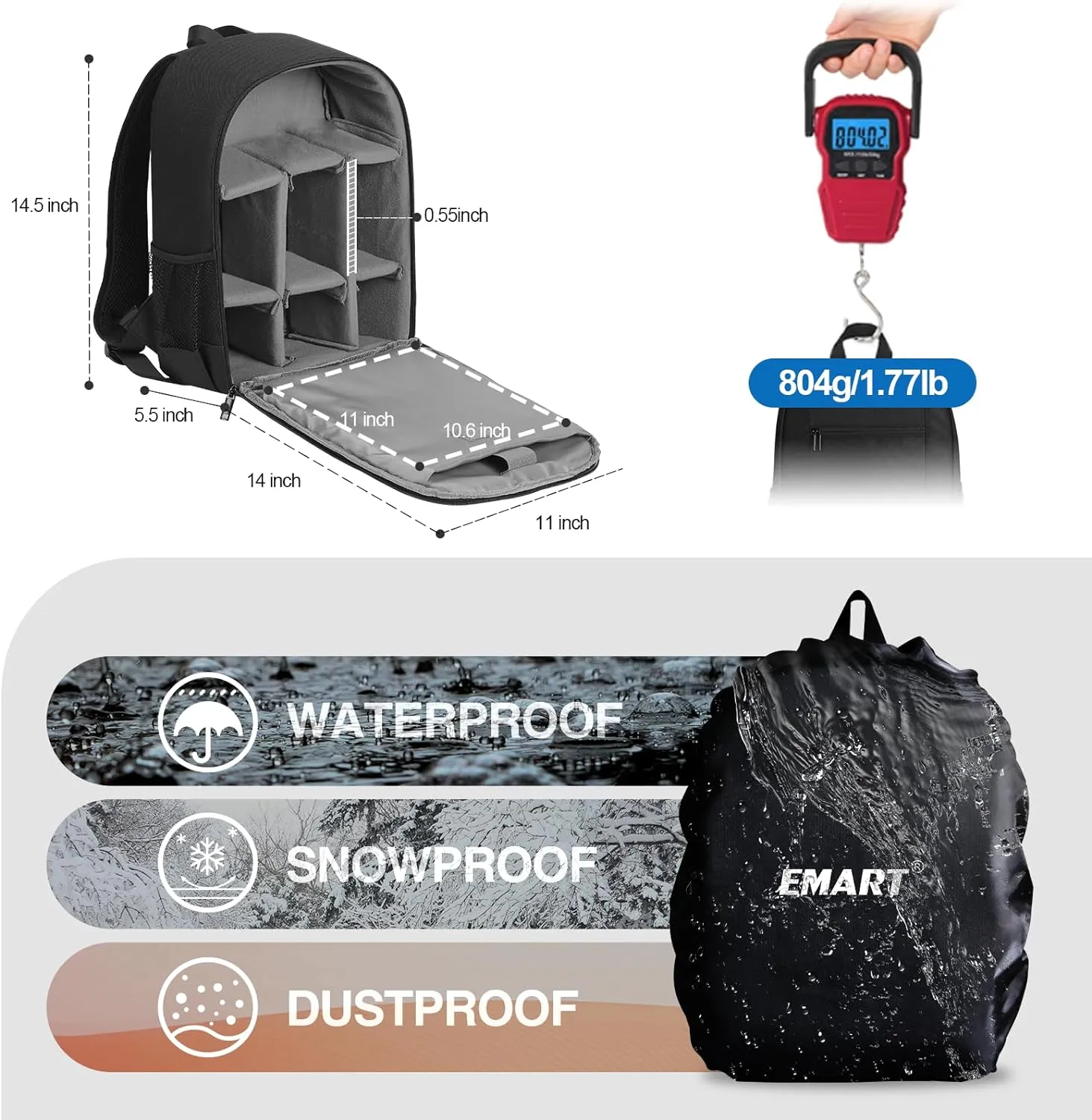 EMART Small Camera Backpack Bag Professional with Waterproof Rain Cover for SLR/DSLR Mirrorless Accessories, Photography Cases for Sony Canon Nikon, Tripod, 13" Laptop