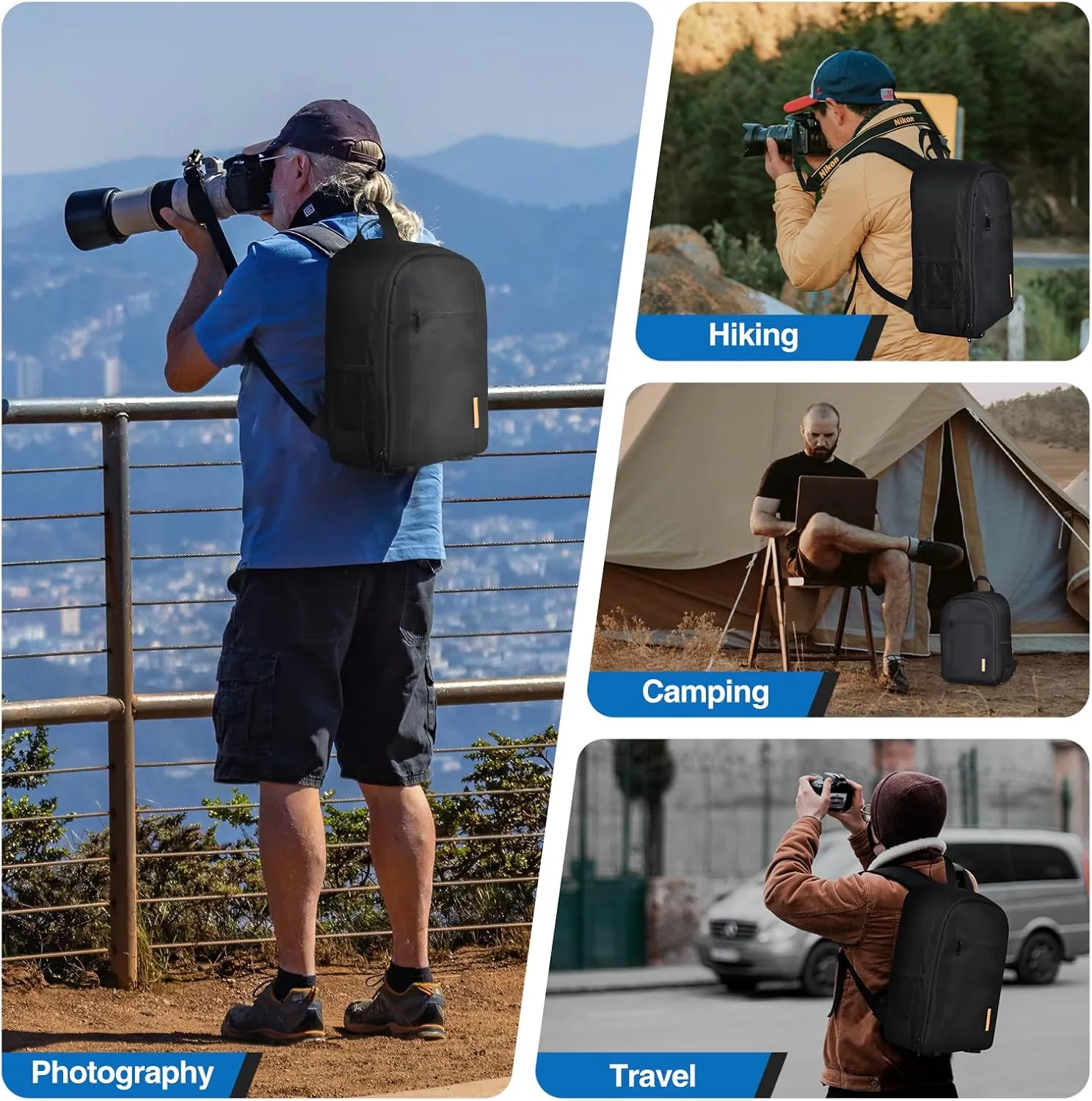 EMART Small Camera Backpack Bag Professional with Waterproof Rain Cover for SLR/DSLR Mirrorless Accessories, Photography Cases for Sony Canon Nikon, Tripod, 13" Laptop