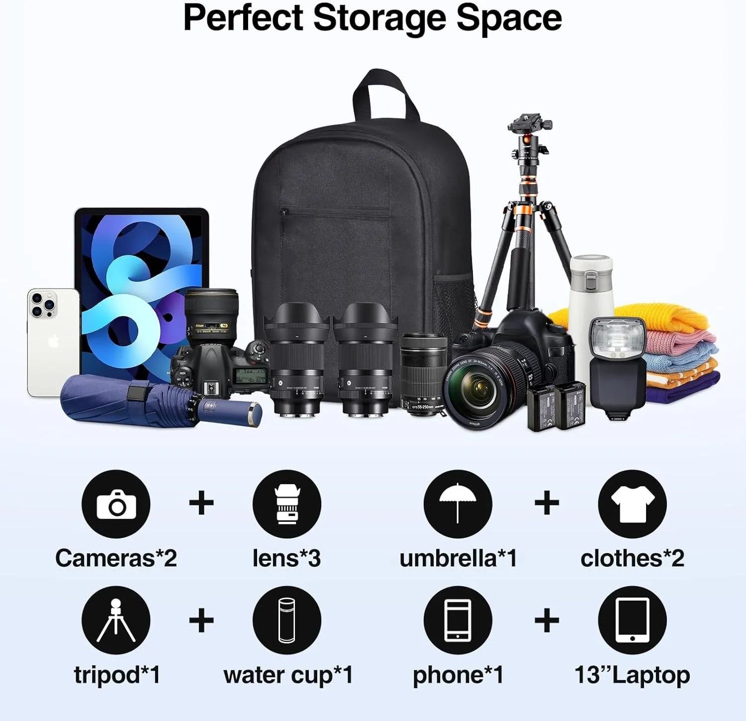 EMART Small Camera Backpack Bag Professional with Waterproof Rain Cover for SLR/DSLR Mirrorless Accessories, Photography Cases for Sony Canon Nikon, Tripod, 13" Laptop